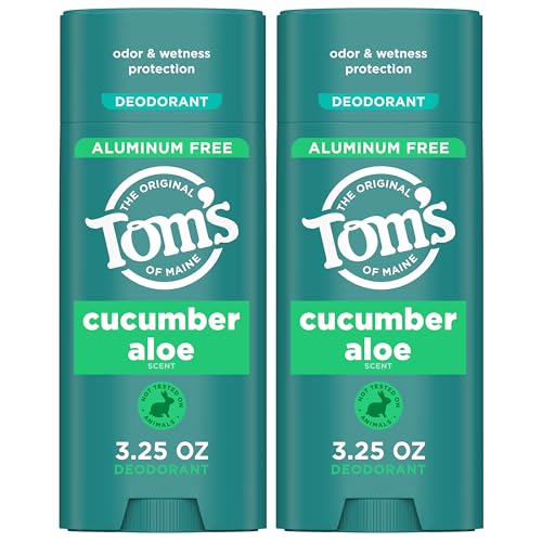 Tom’s of Maine Cucumber Aloe Aluminum Free Natural Deodorant For Women & Men | Goes on Clear | Odor & Wetness Protection | Naturally Derived and Moisture-Locking Ingredients | 3.25 oz (2 Pack)