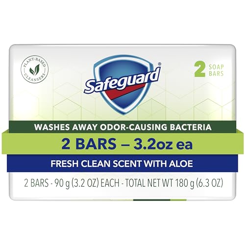 Safeguard Micellar Deep Cleansing Bath Bar Soap, Washes Away 99 Percent of Bacteria, Leaves Skin Soft, Made with Plant Based Cleansers, Fresh Clean Scent with Aloe, 3.2 oz (2 Count)