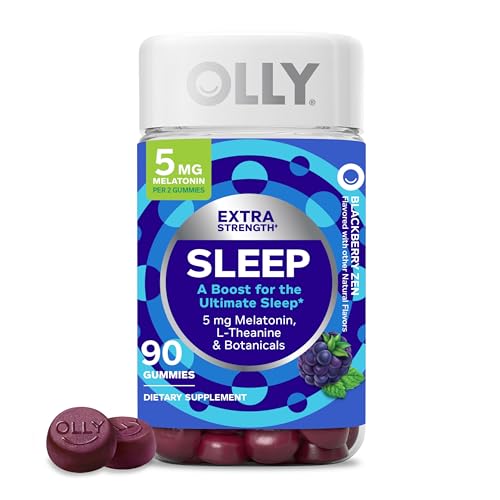 OLLY Extra Strength Sleep Gummy 5 mg Melatonin, L-Theanine, Chamomile, Lemon Balm Extracts, Sleep Aid, BlackBerry Flavor - 90 Count