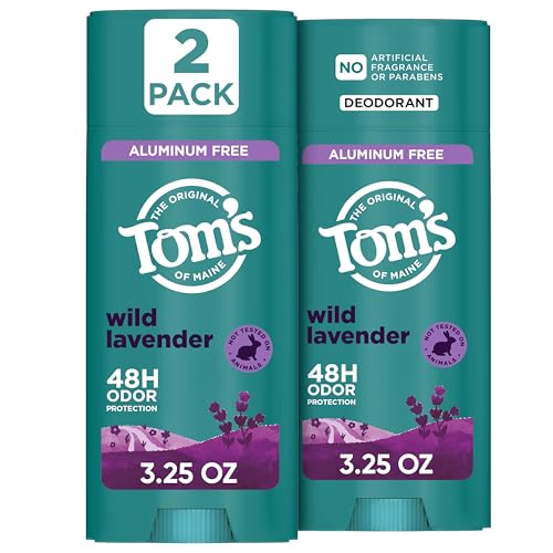 Tom’s of Maine Wild Lavender Aluminum Free Natural Deodorant For Women & Men | Goes on Clear | Odor & Wetness Protection | Naturally Derived and Moisture-Locking Ingredients | 3.25 oz (2 Pack)