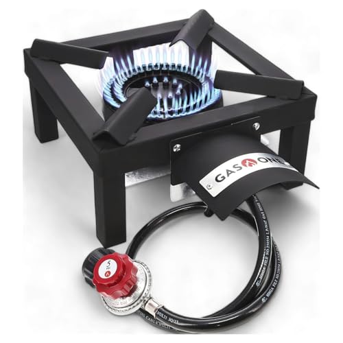 GasOne High Pressure Single Propane Burner - Outdoor Cooking with Heat Shield and Guard – Propane Burner Head for Camp