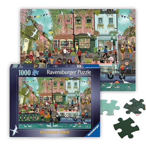 Ravensburger - Riverside Town - 1000 Piece Jigsaw Puzzle - Quaint Village on The Water - Vibrant, Rustic Scene of Yester