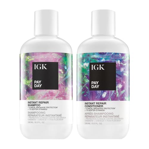 IGK Pay Day Shampoo + Conditioner Kit | Bond-Building + Damage Repair | Vegan + Cruelty Free | 16 Oz
