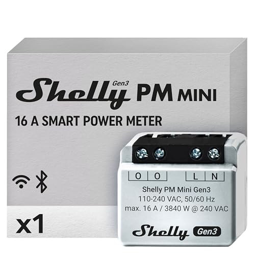 (-25%) Shelly PM Mini Gen3 - WLAN Smarter Stromzähler, 1 Kanal, 16A, kein Relaisschalter, Leistungsmessung, Echtzeit-Energiezähler, kein Hub Erforderlich, Alexa & Google Home, Hausautomation