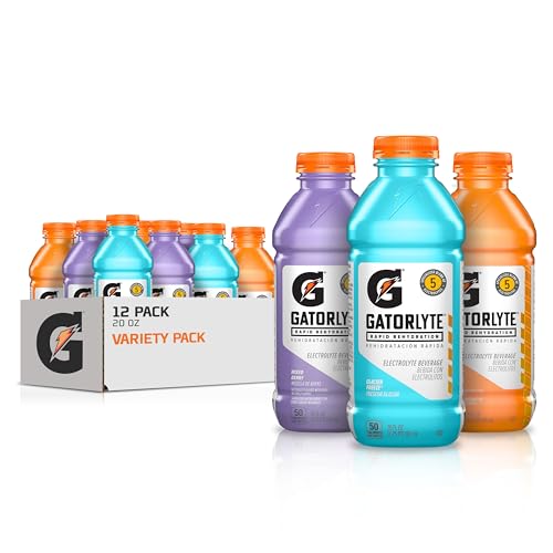 Gatorlyte Rapid Rehydration Electrolyte Drink, 3 Flavor Variety Pack 2.0, Specialized Blend of 5 Electrolytes, Lower Sugar, No Artificial Sweeteners, No Artificial Flavors, 20 fl oz Bottles (12 Pack)