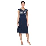 Alex Evenings — Alex Evenings Women's Short Sleeveless A-line Gown with Embroidered Empire Bodice, Cocktail Dress for Special Occasions, Nacy/Silver Embroidery, 14