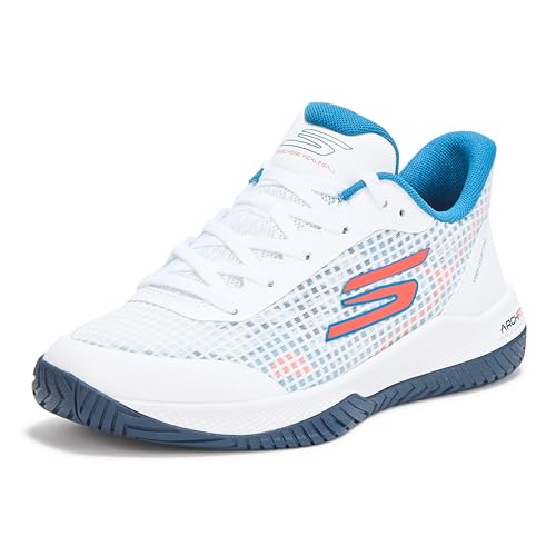 Skechers Men's Viper Court-Athletic Indoor Outdoor Pro Pickleball Shoes with Arch Fit Support Sneaker, White/Turquoise, 10
