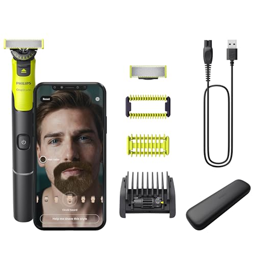 (-40%) Philips OneBlade 360 Face & Body mit App-Anbindung - Elektrischer Bartschneider, Rasierer und Bodygroom mit 360-Technologie, verstellbarer 5-in-1-Trimmaufsatz, 1x Körper-Kit, Reiseetui, QP4631/65