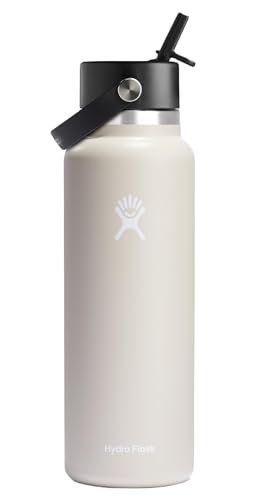 Hydro Flask Water Bottle - Insulated Stainless Steel - Wide Straw Lid, Non Spill, Leakproof in 40 Oz Oat Tan
