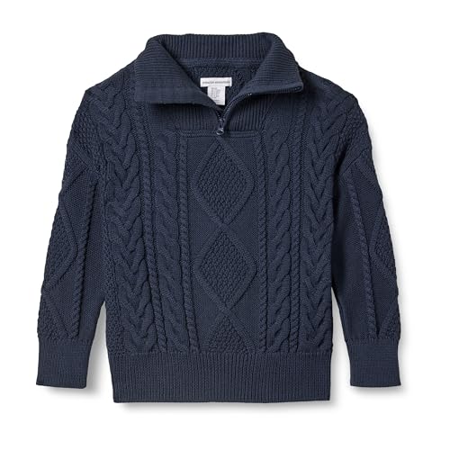 Amazon Essentials Toddler Boys' Quarter-Zip Cable-Knit Relaxed-Fit Sweater, Navy, 4T