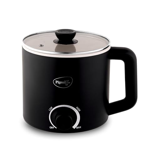 Pigeon By Stovekraft Swift Multi-Cook Kettle 1.5L, Egg Rack - Black | Double Layered | Food Grade Stainless Steel Inner Wall | Glass Lid | Auto Shut-O