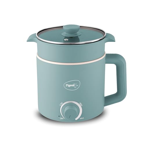 Pigeon By Stovekraft Swift Plus Multi-Cook Kettle 1.5L, With Steamer, Egg Rack - Blue | Double Layered | Food Grade Stainless Steel Inner Wall | Glass