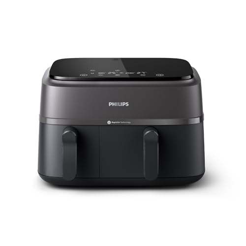 (-55%) Philips Airfryer Dual Basket 3000 Series Heißluftfritteuse, 9L, 2 Körbe, 2 Gerichte gleichzeitig, RapidAir Plus Technologie, 90% weniger Fett, Energieeffizient (NA350/03) inkl. Frühstücksset