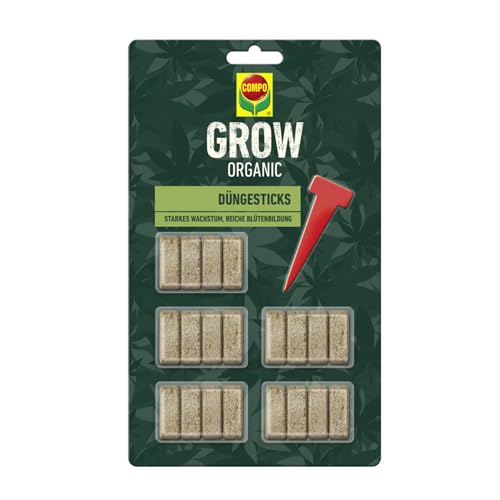 (-45%) COMPO GROW ORGANIC Düngesticks für Spezialkulturen - 100 Prozent natürliche Inhaltsstoffe - Langzeitwirkung Indoor & Outdoor - 20 Stk, braun