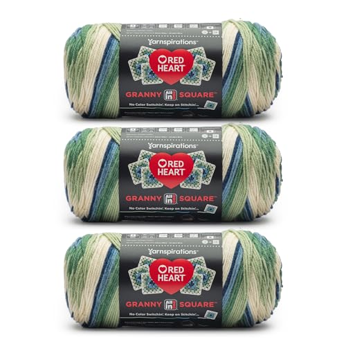Red Heart All in One Granny Square Aran - Lily PAD Yarn - 3 Pack of 250g/8.8oz - 100% Acrylic - #4 Worsted (Medium) - 381m/417Yards - for Knitting, Crochet and Amigurumi