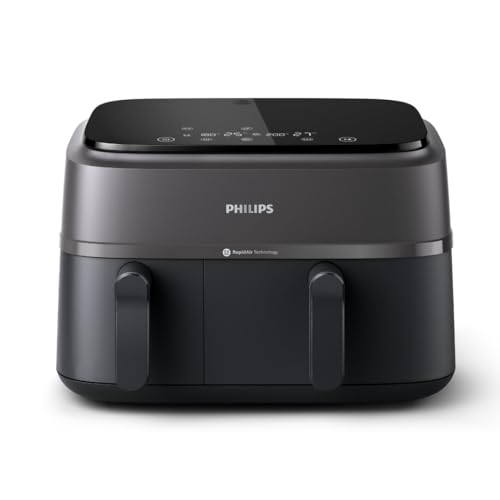 🔥 STARKER PREIS (-28%) Philips Airfryer Dual Basket 3000 Series Heißluftfritteuse, 9L, 2 Körbe, 2 Gerichte gleichzeitig, RapidAir Plus Technologie, 90% weniger Fett, Energieeffizient, HomeID App (NA350/00)