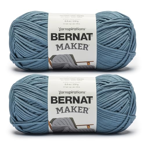Bernat Maker Steel Blue Yarn - 2 Pack of 250g/8.8oz - 72% Cotton 28% Nylon - #5 Bulky - 290m/317Yards - for Knitting, Crochet and Amigurumi