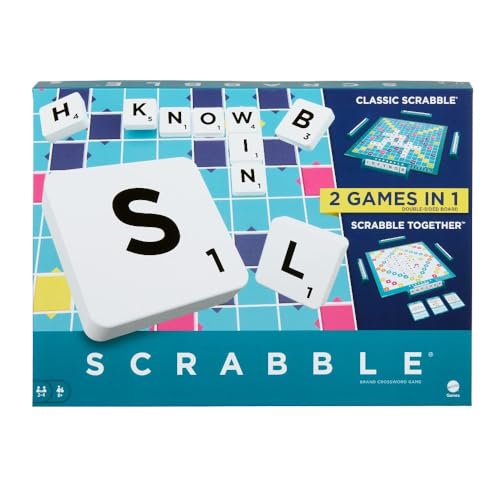(-48%) MATTEL GAMES Scrabble Zwei in Eins - Doppelseitiges Brettspiel für schnelles, zwangloses und kooperatives Spiel, inklusive 50 Zielkarten für Scrabble Together, einfache Punktevergabe, HWD45