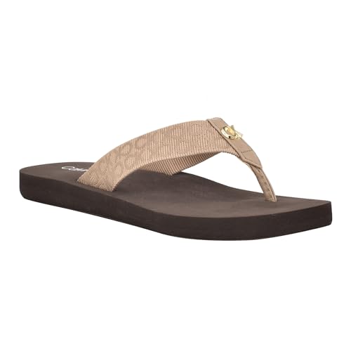 Calvin Klein Women's Caluha Flip-Flop, Ivory Logo 150, 7