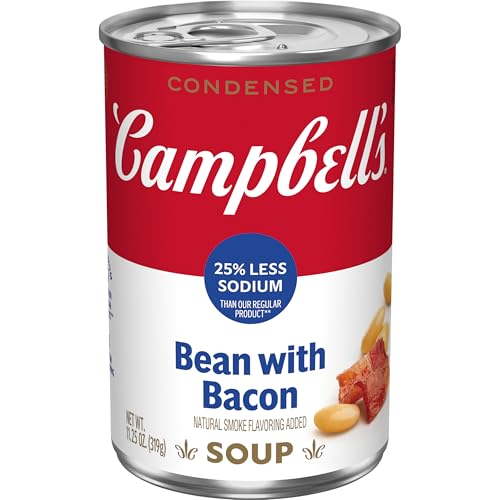 Campbell’s Condensed 25% Less Sodium Bean With Bacon Soup, Natural Smoke Flavoring Added, 11.25 oz Can