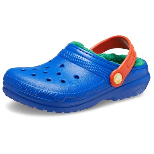 Crocs Unisex-Child Classic Lined Clog, Kids and Toddler Slippers, Blue Bolt/Multi, 7 Toddler