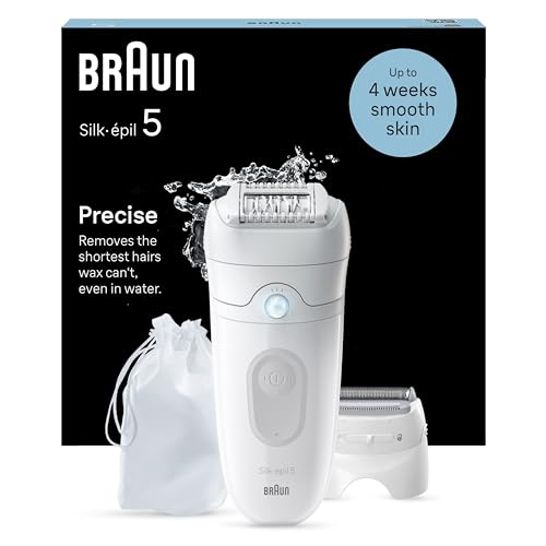 (-20%) Braun Silk-épil 5 Epilierer Damen, Trocken und Nassrasierer für Eine Einfache Haarentfernung und Seidig-Glatte Haut, Ladyshaver, Wasserdicht — Inkl. Rasieraufsatz und Trimmeraufsatz — 5-041, Weiß/Grau