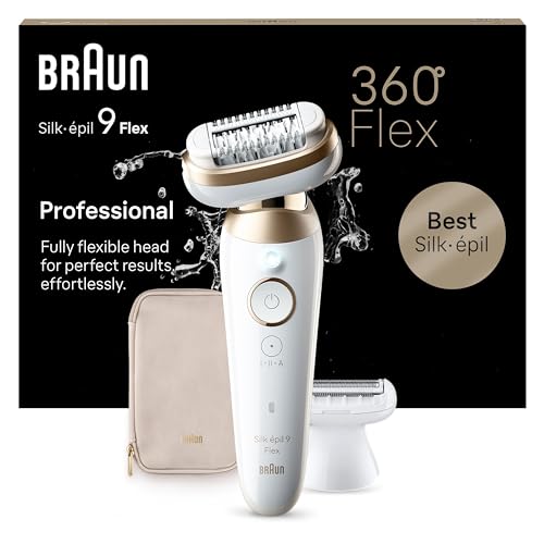 (-27%) Braun Silk-épil 9 Flex Epilierer Damen mit Flexiblem 360°-Kopf, Wet&Dry, Langanhaltend Glatte Haut, Ladyshaver, Rasieraufsatz und Trimmeraufsatz, Made in Germany, 9-041 3D, Weiß/Gold