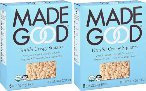 MadeGood Vanilla Crispy Squares, 6 Healthy Snacks, 0.78oz - Pack of 2