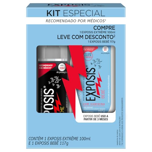 Exposis Kit Repelente Bebe Gel 117g e Extreme Spray 100ml, Repelente Icaridina e Longa Duração