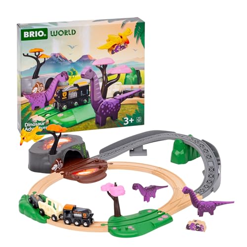 BRIO World Dinosaur Adventure Train Set for Kids Age 3 Years Up, Wooden Railway Accessories and Add Ons
