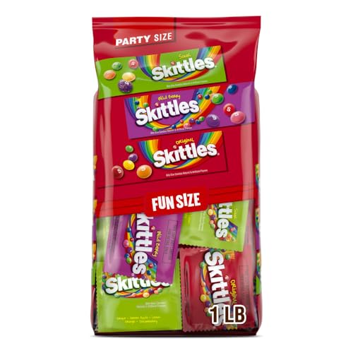 SKITTLES Original, Wild Berry & Sour Halloween Candy Mix Bulk Chewy Fruit Candy for Trick or Treat, Halloween Party and More, 26.46 Oz