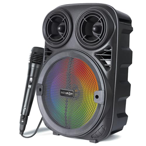 INSTAPLAY BLAST400 Party Speaker (Black) | 20W Wireless Bluetooth Speakers | USB, AUX, Karaoke & Wired Mic | Up to 4hrs Playtime | Home Theatre with M