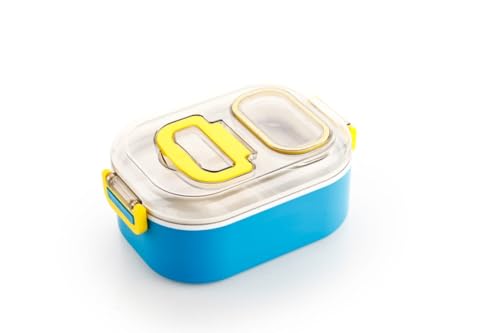 Lunch Box with 1 Small Container & 1 Spoon BPA Free, Stylish Anti Spill Lid Food Grade for Kids, School & Outdoor (900ml+100ml) (Multi Colour)