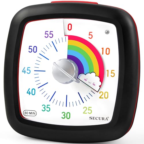 Secura 60-Minute Visual Timer, Silent Study Timer for Kids and Adults