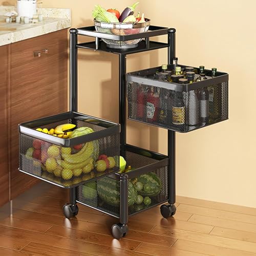 Homeor Multi-Purpose Mesh Rotating Trolley Storage Organizer & Kitchen Accessories Items for Kitchen Storage Rack Design for Fruits & Vegetable, 3 Lay