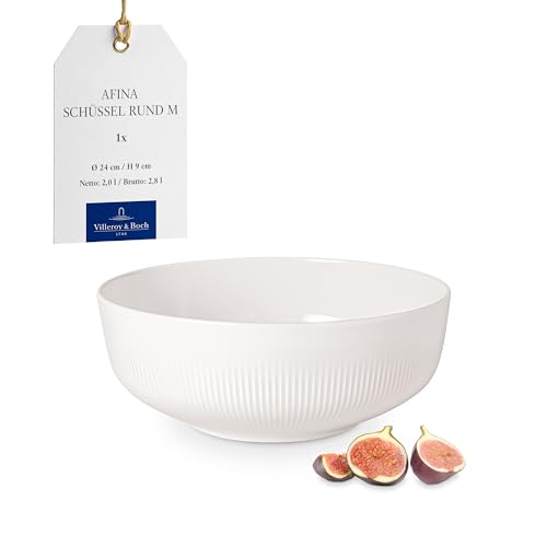 Villeroy & Boch - Afina Salad Bowl Made of Premium Porcelain, Medium Bowl for Serving, Made in Germany, Dishwasher and Microwave Safe, Stackable, White