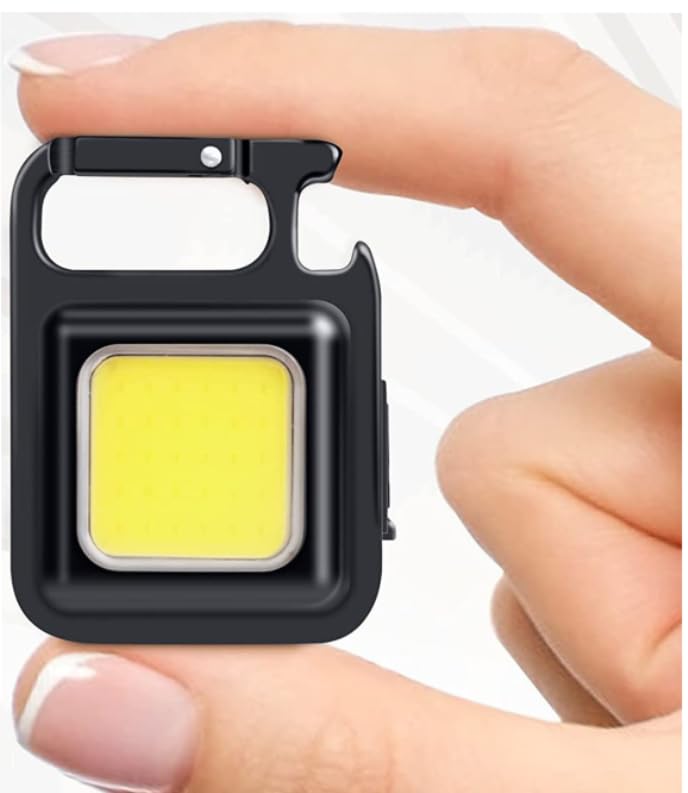 Keychain LED Light 2-Hours Battery Life with Bottle Opener, Magnetic Base and Folding Bracket Mini COB 1000 Lumens Rechargeable Emergency Light for Fi
