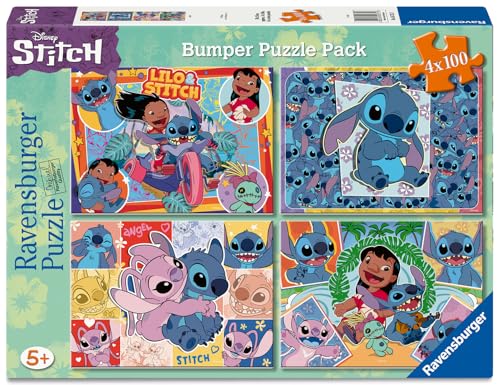 Ravensburger Disney Stitch Bumper Pack 4x100 Piece Jigsaw Puzzle for Kids - Every Piece is Unique, Pieces Fit Together Perfectly