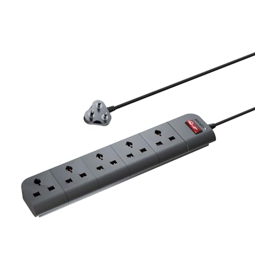 LAPCARE SURGEE 5 Multiplug Extension Cord Power Strip Surge Protection Board | 5 Power Socket |3M Cord |1500w | Fire Proof Material | Short Circuit Pr