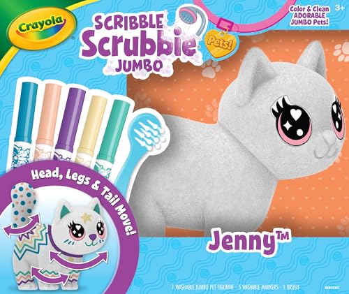 Crayola Scribble Scrubbie Jumbo Toy Cat, Large Posable Animal for Kids, Birthday, Holiday for Girls & Boys, Washable Coloring & Grooming Toy, Ages 3+