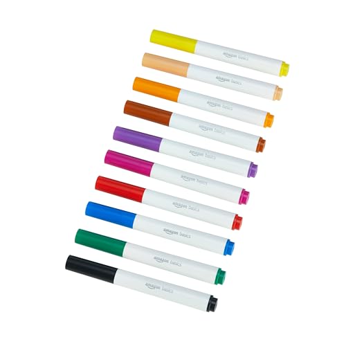 Amazon Basics Colored Markers Pack of 10, Broad Line Washable Markers, Multicolored for Drawing, School