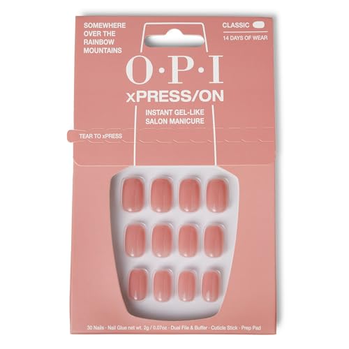 OPI xPRESS/ON Somewhere Over the Rainbow Mountains | Nude Short Round Press On Nails | With Nail Glue | Spring Collection