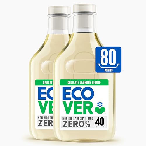 Ecover Zero Non-Bio Laundry Detergent for Sensitive Skin, Baby Laundry Washing Liquid, 2x Pack of 40 Washes, 2 x 1.43L