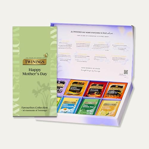 NEW Twinings Mother's Day Favourites Collection Gift Box | Black Tea & Herbal Infusions Selection | 8 flavours | 40 Recyclable Individually Wrapped Plant-Based Tea Bags
