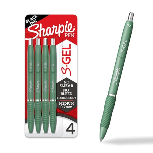 SHARPIE S-Gel Gel Pens Drawing Pens Gel Ink For Journaling Writing Coloring Medium Point (0.7Mm) Green Barrel Black Ink 4 Count