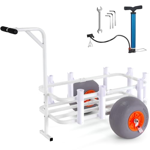 VEVOR Beach Fishing Cart, 300 lbs Load Capacity, Fish and Marine Cart with Two 13" Big Wheels PU Balloon Tires for Sand, Heavy-Duty Aluminum Pier Wagon Trolley with 8 Rod Holders for Fishing, Picnic