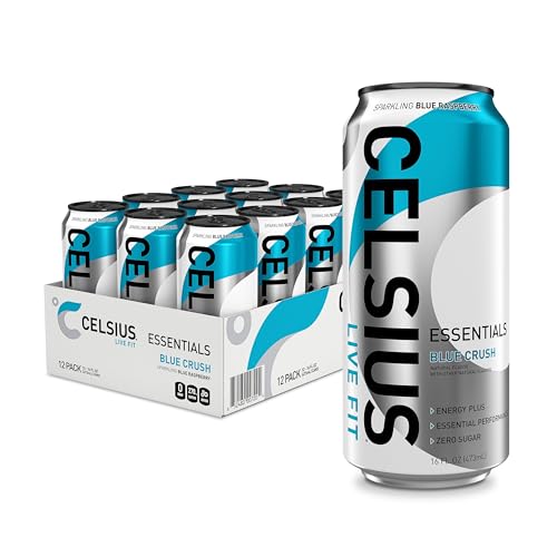 CELSIUS ESSENTIALS™ Sparkling Blue Crush, Sugar Free Performance Energy Drink, 16 Fl Oz (Pack of 12)