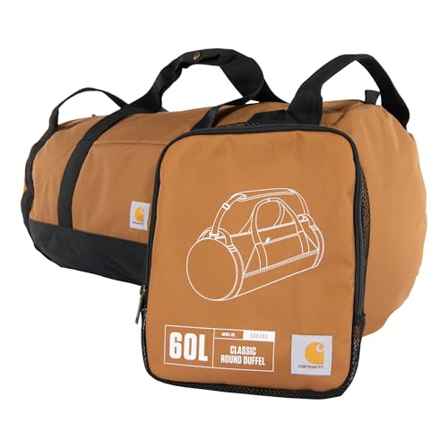 Carhartt Classic Round Duffel with Utility Pouch, Heavy-Duty, Water-Resistant Packable Gear Bag for Jobsite, Gym, and Travel, Carhartt Brown, 60L