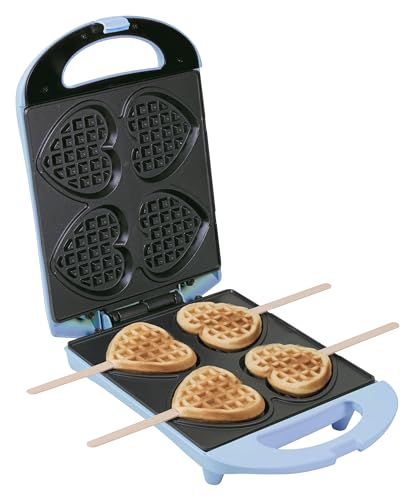 (-42%) Bestron Waffeleisen für Herzwaffeln am Stiel, Waffelmaker mit Antihaftbeschichtung für Herzform-Waffeln, Herzwaffeleisen ideal für Kindergeburtstage, Ostern & Weihnachten, Farbe: Blau