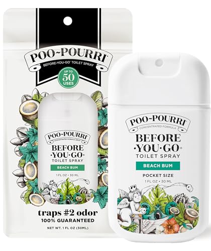 Poo-Pourri Before-You-Go Pocket Toilet Spray, Travel Essentials, Beach Bum, 1 Fl Oz, Up to 50 Uses, On-The-Go Bathroom Odor Deodorizer with Essential Oils, TSA Approved Size, Coconut Orchid Scent